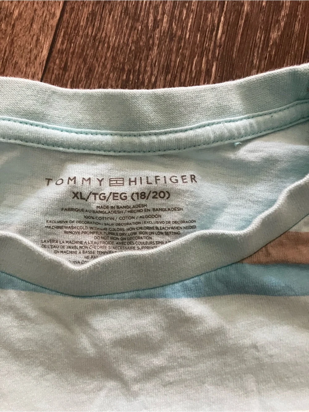 Tommy Hilfiger Light Blue Striped Short-Sleeve Tee with Tan and Blue Accents